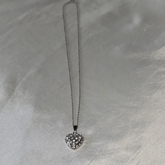 Romantic Silver Heart Pavé Rhinestone Pendant 18” Necklace - Picture 10 of 11